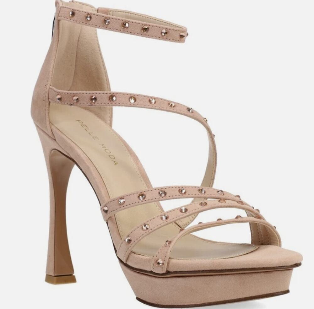 NIB Pelle Moda Neela Blush Kid Suede Studded Platform Strappy Heels Size 10M - Picture 1 of 10